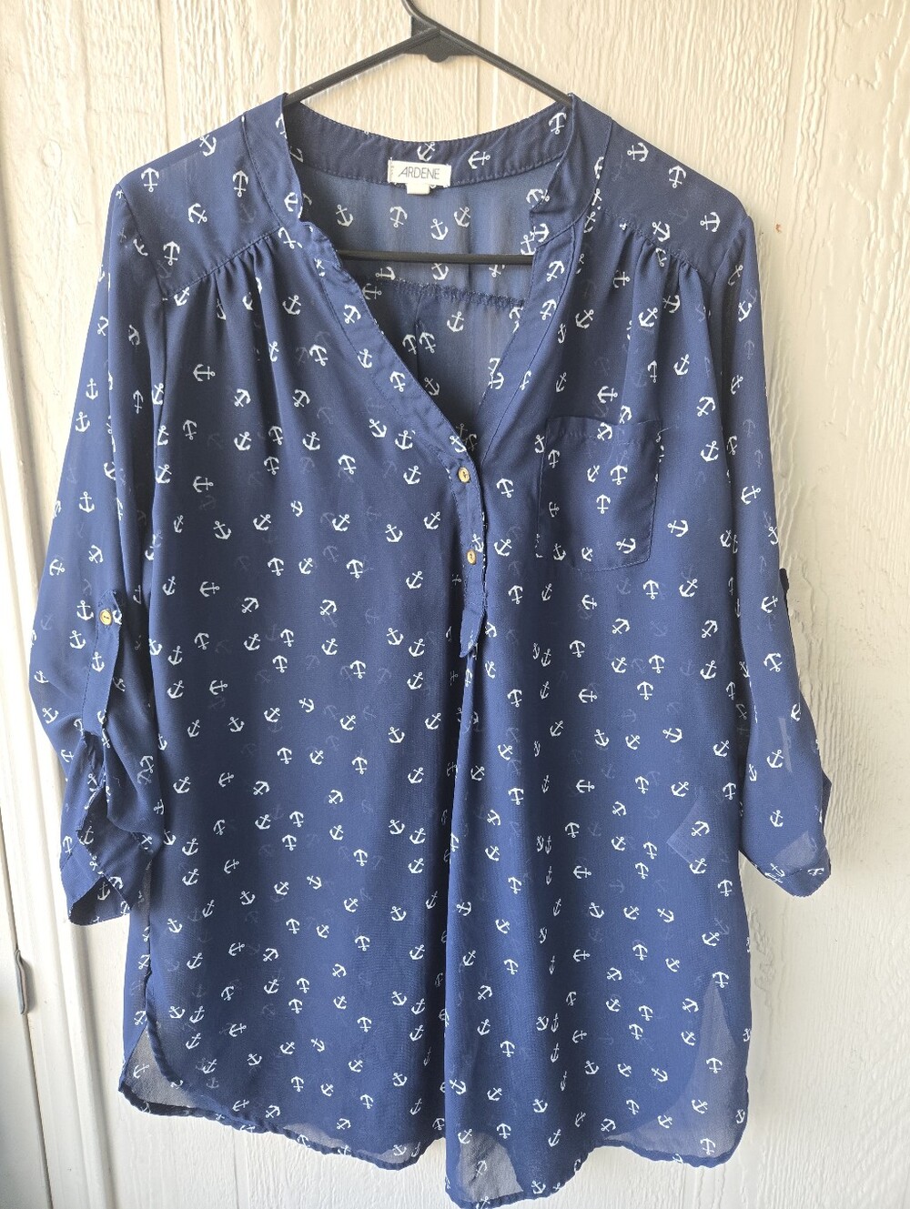 Ardene Navy Blue & White Nautical Anchor Print Tunic Lightweight Top Blouse XL